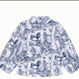 Women's Blue and White Button Down Shirt
